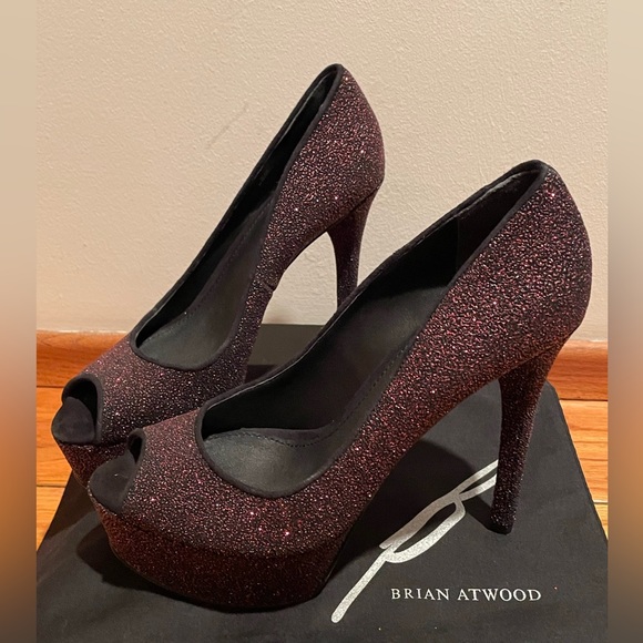 👠"There's No Place Like Home!" Brian Atwood Bambola Fuschia Sparkle Peeptoe Sz 9 - Picture 3 of 16